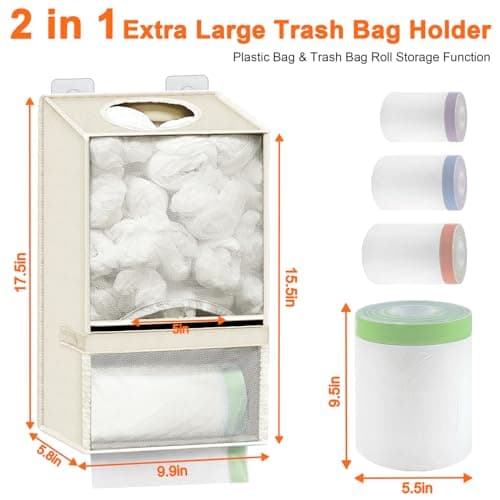 Spaclear Plastic Bag Holder - Large Wall Mount Grocery Bag Holder & Dispenser for Home Kitchen, 2-in-1 Space-Saving Durable Organizer House Necessities, Beige - Thumbnail 2