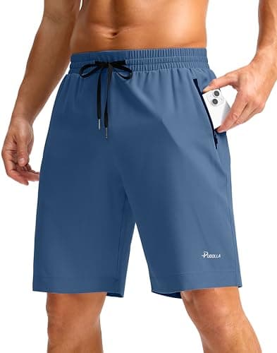 Pudolla Mens Workout Running Shorts Lightweight Gym Athletic Shorts for Men with Zipper Pockets(Blue L9_L) - Image 1
