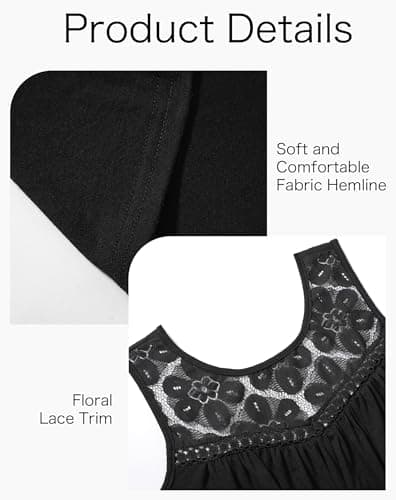 Summer Tank Tops for Women - Sleeveless Womens Tank Tops, Floral Lace Top Loose Fit Round Neck Blouses for Casual Wear Black - Thumbnail 4