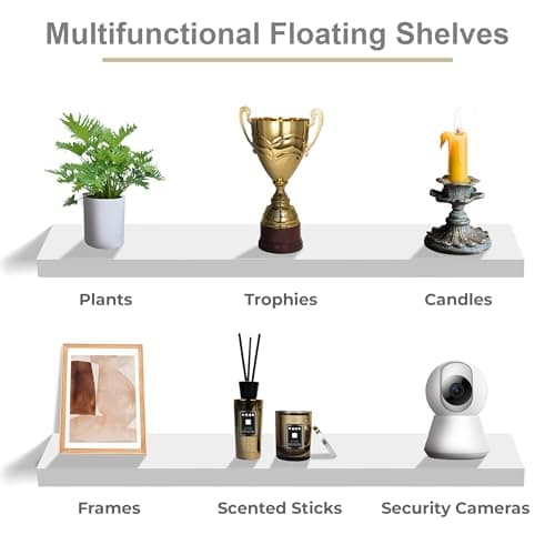 Sorbus Floating Shelves for Wall - 35 Inch Long Bathroom Shelves, Wall Decor for Bedroom, Kitchen, Living Room & Book Storage - Mounted Floating Shelf with Invisible Brackets (White, 3 Pack) - Thumbnail 6
