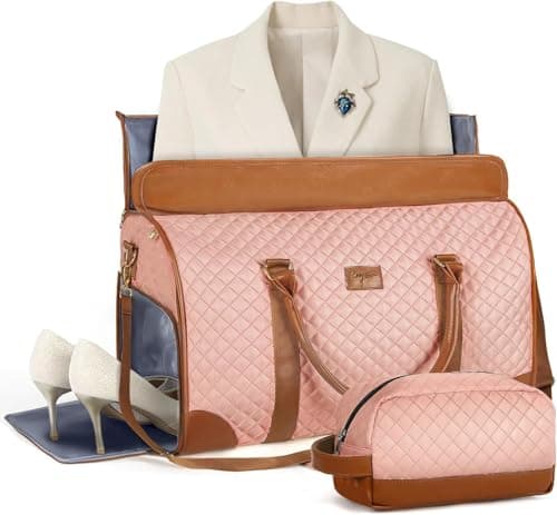 Tonyeee Convertible Garment Duffel Bags for Travel, Carry On Garment Bag with Shoe Compartment, 3 in 1 Foldable Suit Duffle Bag for Women, Jenni Bag for Hanging Clothes, Pink (2Pcs Set) - Image 1