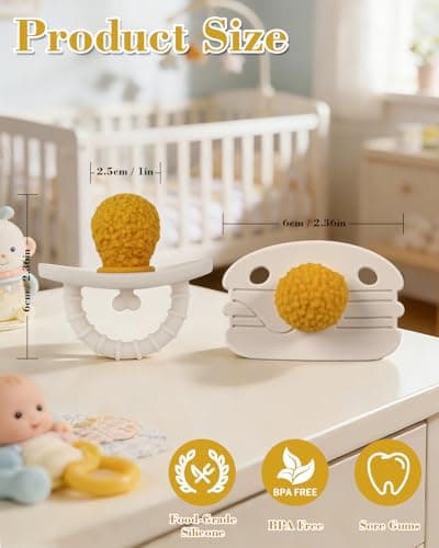 Chuya 2 Pack Pacifier Teether Baby Toys 0 3 6 9 12 Months, Fried Chicken Leg Shape Teething Baby Pacifier Silicone Babies Teethers Teething Relief for Babies,Infant Toys Sensory Toys - Thumbnail 2
