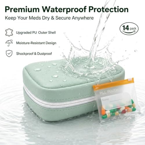NeLiangIA 2 Pack Mint Green Waterproof Pill Organizer, Large Capacity Travel Pill Organizer with 14 Color Pouches, Pastilleros para Medicamentos, Travel Medicine Organizer for Family Sharing - Thumbnail 4