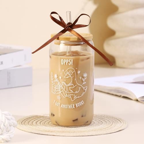 KORHONEN Book Lover Gifts for Women, Glass Cup Tumbler with Lids and Straw, Bookish Present Coffee Mug Cup Readers Gifts for Women Girls Bookworm Graduation Christmas Birthday, 16oz - Thumbnail 2