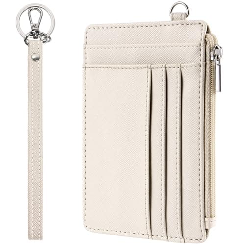 SEAVILIA Small Wallet for Women Slim Wristlet Keychain Wallets RFID Credit Card Holder With Zipper Pocket, ID Window (Beige) - Image 1