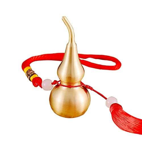 Feng Shui Brass Wu Lou Golden Gourd with Red Luck Strip Treasure Pendant for Bedroom,Car Hanging Ornaments,Fortune Protection,Hu Lu Bring Good Luck Safty Success,2.75inch Tall,Full Brass - Image 1