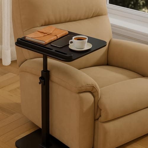 promitop Sofa Side Tray Table for Couch - Set of 2 Adjustable Height 360° Swivel C Table for Sofa & Bed, Use as TV Tray Laptop Stand Snack Table Reading Desk, Fits Eating Working Studying - Thumbnail 4