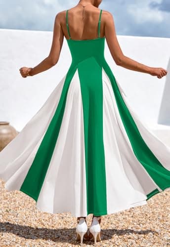 PRETTYGARDEN Women's 2026 Spring Spaghetti Strap Maxi Dress Stretch Sexy Flowy Dress Backless Wedding Guest Long Dresses (Green White, XX-Large) - Thumbnail 5