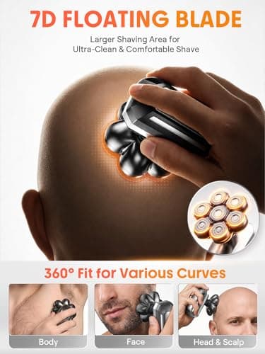 Head Shavers for Bald Men, 7D Detachable Floating Blades Electric Razor, 5-in-1 Grooming Kit, Beard Trimmer, Nose Hair Trimmer, LED Display, Wet Dry Shaver, Gifts for Men, 800mAh Large Battery - Thumbnail 6