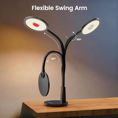 Glendan Desk Lamp for Home Office: Eye-Caring LED Red Light Desk Lamp, 10 Brightness & Flexible Gooseneck, Dimmable Desk Light with Memory & Timer, Table Lamp for Study, Bedroom - Thumbnail 6