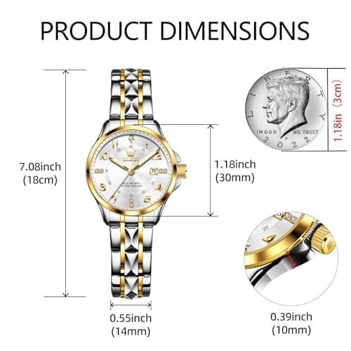 OLEVS Watch Women Gold and Silver Womens Watch Dainty Small Wrist Ladies Female Watches for Women Elegant Two Tone Water Resistant Analog Large Face Women's Watches Relojes para Mujer - Thumbnail 2