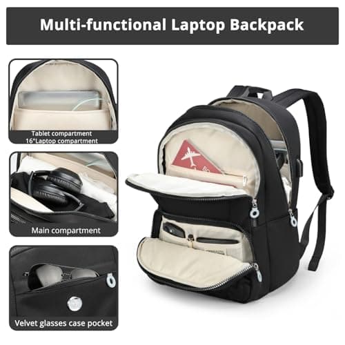 Swissdigital Design Backpack for Women, 15.6 inch Laptop College Black Medium Simple Modern Backpacks for School with USB Charging Port for Womens Girls | SD1711-01 - Thumbnail 5