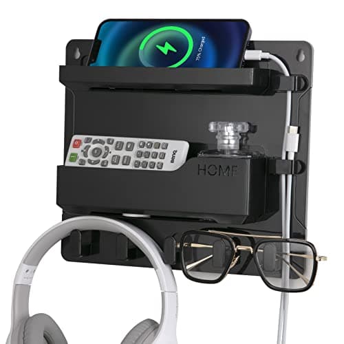 YONGAIJIA Bedside Wall Mount Shelf, Adhesive Bedside Organizer for Remote、Phone、Glasses. Bedside Accessories Storage suitable for College Dorm 、bunk bed 、 Bedroom、Rv（Black） - Thumbnail 2