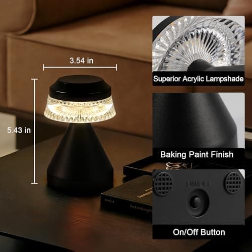 UMLAEN Rechargeable Cordless Table Lamp, 2600mAh Battery Operated Table Light | 3 Color | Stepless Dimming, for Bedroom, Cafe, Camping, Bar, Dining Table, Restaurant - Thumbnail 6