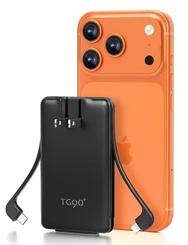 TG90° Ultra Slim 5000mAh Portable Charger Built-in Foldable AC Wall Plug and Cables, Pocket Size USB C Power Bank,External Battery Pack Compatible with iPhone 17 16 15 14 13 12 Android Devices iPad - Image 1