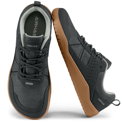AIRHAS Men's Anatomical Toe Box Barefoot Shoes Zero Drop Breathable Gym Shoes for Men Minimalist Walking Shoes Shoes(Dark Grey/Gum, 8.0W)