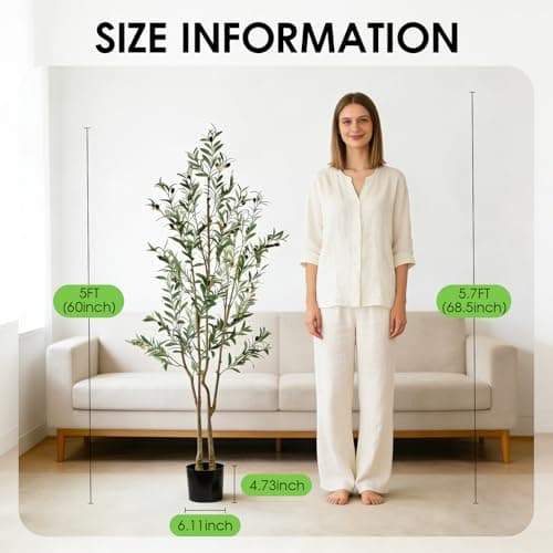 Lynadri 5ft Olive Trees Artificial Indoor 2in1, Fake Large Tall Olive Plant for Living Room Office Corner, Faux Big Decor Tree Plants Realistic Decorative with Pot - Thumbnail 4
