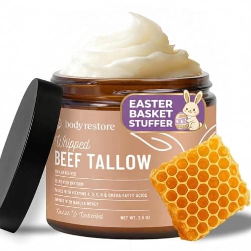 Body Restore Grass Fed Whipped Beef Tallow Balm for Face & Body – Manuka Honey, Jojoba Oil, Cocoa Butter – Deep Moisture for Dry, Cracked Skin – Non-Greasy, Fast Absorbing – Made in USA – Unscented
