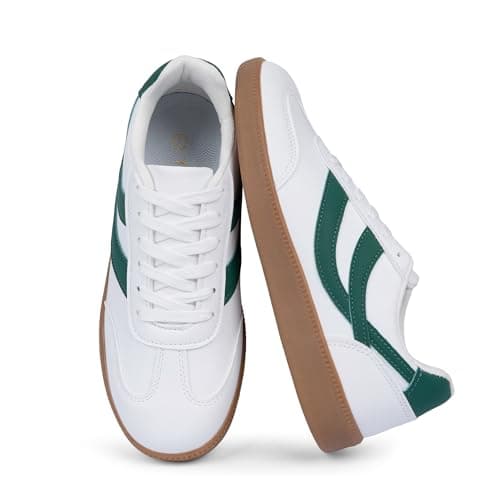Tigeridea White Sneakers for Women White Lace up Rounded Toe Slip on Fashion Sneakers Comfortable Casual Flat Women Shoes Size 9.5 - Thumbnail 4
