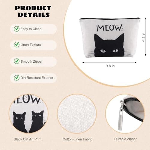 WSICSE 2 Pcs Black Cat Makeup Bags for Cat Lover Gifts, Black Cat Toiletry Bag for Women Teen Girls, Large Zipper Pencil Case for Travel Cash Pen Cosmetics - Thumbnail 3