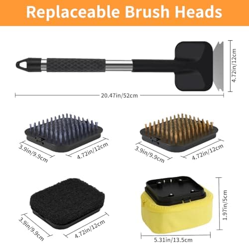 SHAOKAOLU 5 Pcs Bristle Free Grill Brush, Grill Cleaning Kit 20.47" Long Handle & Scraper & Replaceable Heads, Safe Grill Brush for Outdoor Grill for Any Grates Type, Grilling Gifts for Men Dad - Thumbnail 3