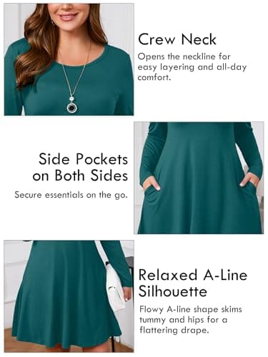 AusLook Women's Plus Midi Dress Long Sleeve Crew Neck A-Line Casual Swing Flowy Floral Vacation Boho Fall Maternity Wedding Guest Work Indigo Blue 5X 2025 Dresses - Thumbnail 4
