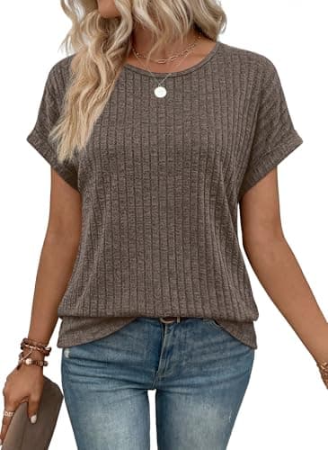 WIHOLL Tops for Women Trendy Summer Short Sleeve Shirts 2026 Spring Fashion Clothing Casual Western Outfits Old Money Clothes Cruise Business Blouses Chocolate Brown S - Thumbnail 2