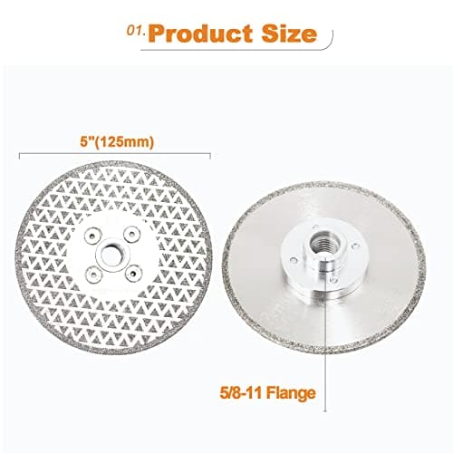 Electroplated Diamond Cutting Grinding Disc,BRSCHNITT 5 Inch 125mm for Granite Marble Single Side Coated Diamond Grinding Wheel with 5/8-11 Flange Angle Grinder Saw Blade - Thumbnail 2