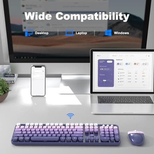 Dilter Wireless Keyboard and Mouse Combo, 104 Keys Full-Size Typewriter Keyboards, 2.4 GHz USB Receiver Plug and Play for Windows 7 8 10 11, PC, Laptop, Desktop (Purple) - Thumbnail 3