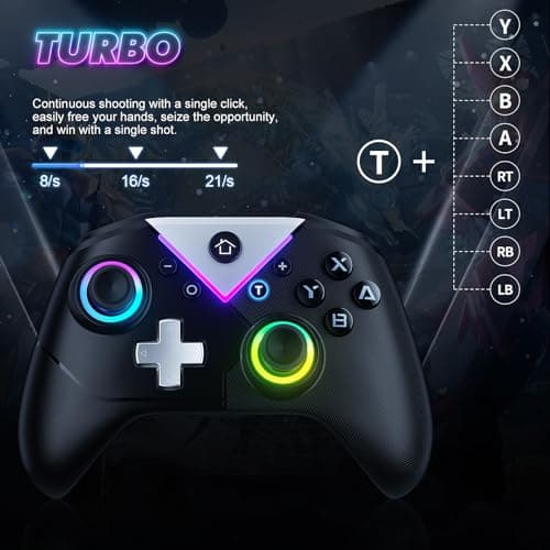 Dinosoo 2-Pack RGB Wireless Controller for Nintendo Switch 2/1 Lite/OLED, PC, Bluetooth Gamepad with 6 Gyro Axis, 4 Vibration Motors, Turbo, Macro, Screenshot - Thumbnail 4