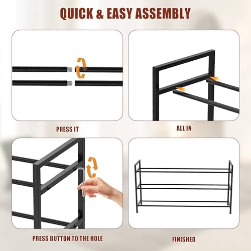 FIOCNOLE 3-Tier Shoe Rack Storage Organizer for Closet, Small Space, Front Door, Sturdy Metal, Black - Thumbnail 6