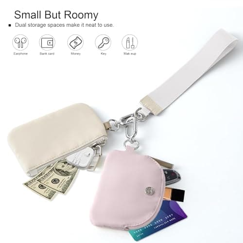 Mini Zip Around Dual Pouch Wristlet With 2 Straps Wristlet Keychain Wallet for Women Coin Purse Small Cute for Teen Girl - Thumbnail 3