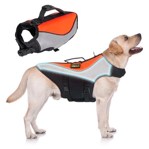 Dog Life Jacket for Swimming & Boating, High Buoyancy Dog Life Vest with Rescue Handle, Reflective Adjustable Dog Flotation Device for Pool, Lake & Kayaking, Secure Fit Pet Swim Vest (XXXL, Orange)
