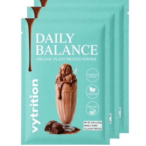 Vytrition Organic Vegan Protein Powder Chocolate – 22g Plant Protein for Women & Men, GLP-1 Friendly, Monk Fruit Sweetened, Acacia Fiber, Keto – Single Serve Travel Sachet