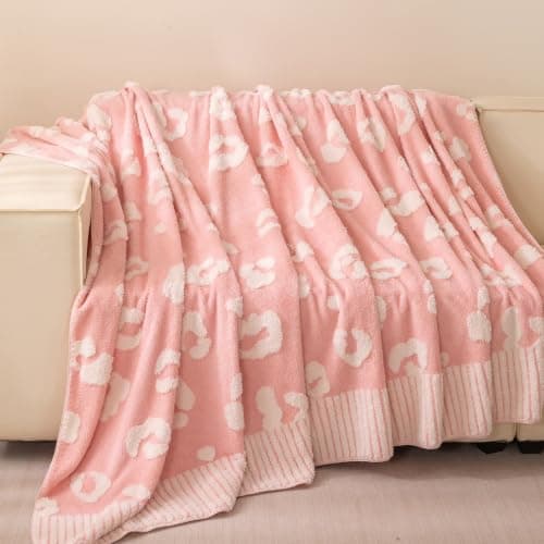 TrellisJoy Leopard Print Blanket Fleece Throw for Bed Sofa for All Seasons Leopard-Pink 60"x80" - Image 1