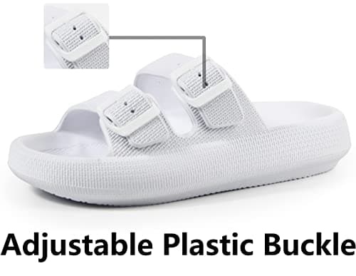Weweya Flat Sandals for Women Slides Sandals for Men Unisex Pool Slides Eva Rubber Flat Foam Cozy Slides Thick Sole Comfort Walking Sandals White Women Size 7 7.5 - Thumbnail 2