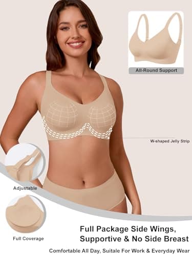 COCOMARTS Jelly Bras for Women No Underwire Full Coverage Push Up Bra Wireless Seamless Bra Comfortable Tshirt Bralettes Nude X-Large - Thumbnail 2