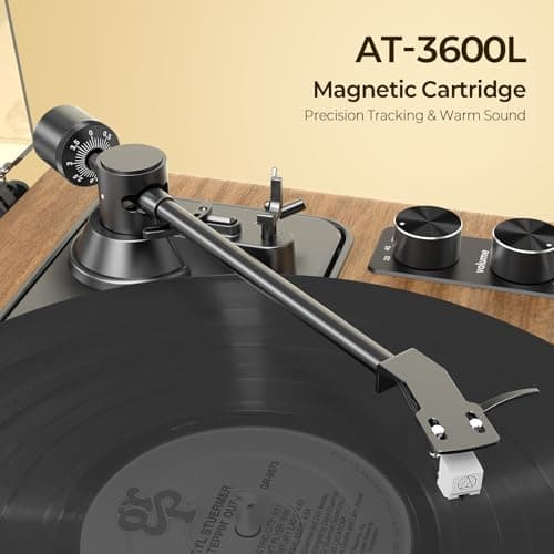 Record Player with Speakers, Turntables for Vinyl Records with AT-3600L Cartridge, Belt Drive 2-Speed (33/45 RPM), All in One Vinyl Player for Music Lovers (Walnut) - Thumbnail 2