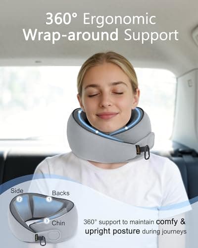 BeeVines Travel Pillow with Carry Case, Memory Foam Neck Pillows for Airplanes, 360° Wrap Around Support for Sleeping, Breathable & Washable Cover for Long Flights, Car & Train Traveling - Thumbnail 3
