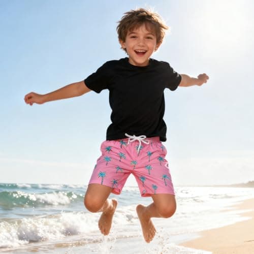 Cozople Swim Trunk for Boys Coconut Trees Swim Short Commpression Anti Chafe Pink Swimsuit UPF Bathing Suit Boxer Brief Swimwear for Outdoor Size 8 - Thumbnail 6