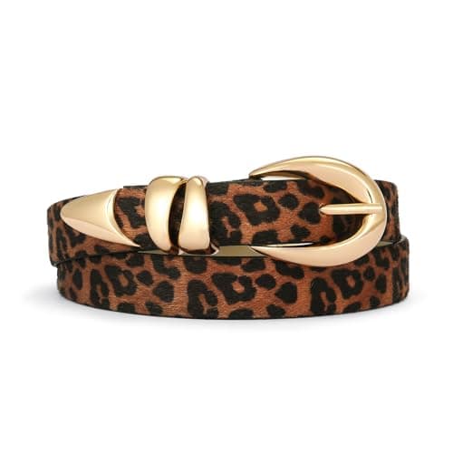 RISANTRY Leopard Print Leather Belt for Women Stylish Design with Gold Buckle Ladies Cheetah Print Belt Perfect for Jeans Dresses - Image 1