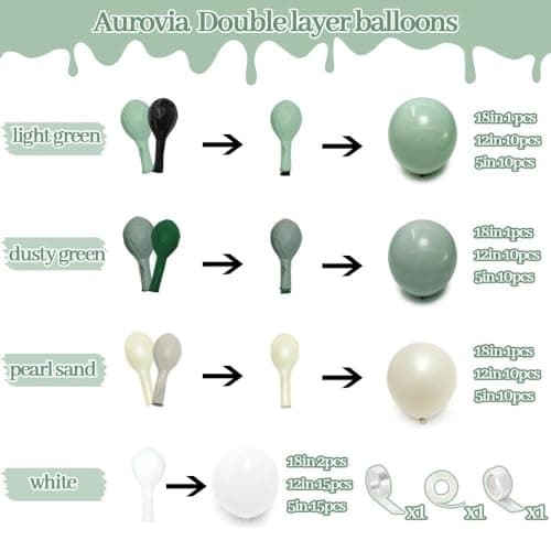 Sage Green White Balloon Garland, Double Stuffed Dusty Green Sand White Pearl Balloons Pastel Balloon Arch Kit for Baby Shower Birthday Bridal Wedding Gender Reveal Graduation Party Decorations - Thumbnail 3