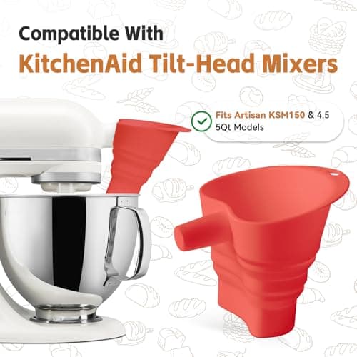 Flour Funnel for KitchenAid Mixer - Stand Mixer Attachment Compatible with (KSM150) 4.5-5 Qt Tilt-Head Mixers Red (Red) - Thumbnail 4