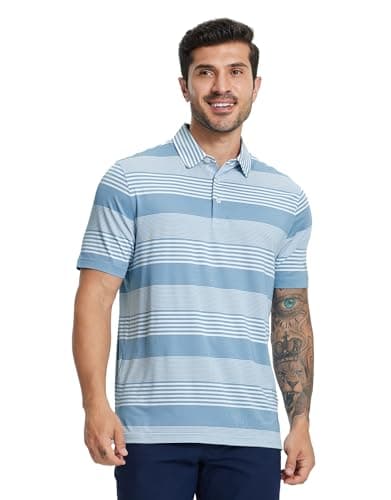 M MAELREG Mens Golf Shirt Short Sleeve Quick Dry Striped Lightweight Stretch Athletic Casual Polo Shirts for Men - Thumbnail 4