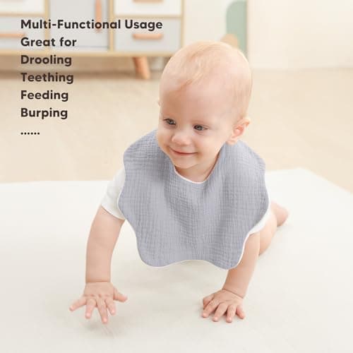Bearmoss Muslin Baby Bibs for Drooling & Teething Cotton Drool Bib 6 Pack - Thumbnail 4