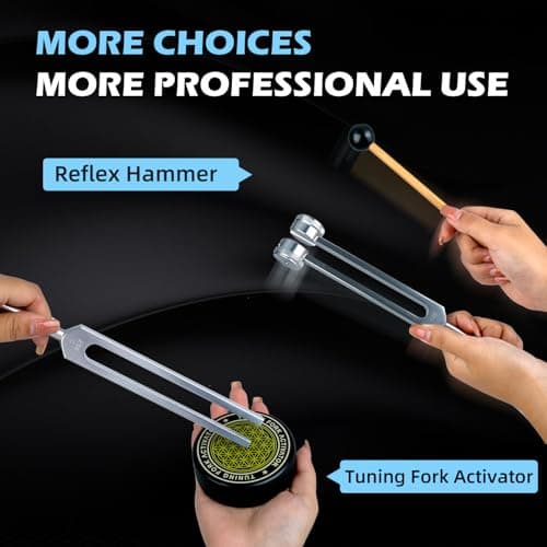Hugbow Tuning Forks for Healing, Aluminum Alloy Tuning Fork 128Hz, 136.1Hz, 256Hz, 384Hz, Hockey Puck Activator & feet, Weighted & Unweighted Tuning Fork Set with Vegan Leather Pouch - Thumbnail 6