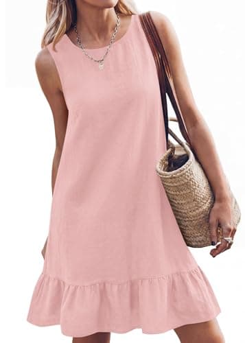KIRUNDO Women's Casual Summer Dresses 2026 Spring Sleeveless Shift Tank Mini Dress Flowy Ruffle Hem Beach Vacation Sundress(Pink, Large) - Thumbnail 6