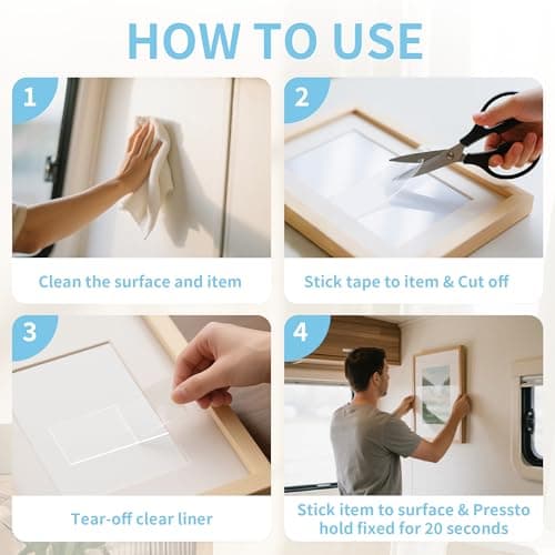 Rvhouse Double Sided Tape, 1.18" x 200" Heavy Duty Clear Nano Mounting Tape with Protective Case Sticky Adhesive for Carpet Picture Poster Office Home RV Decoration - Thumbnail 6