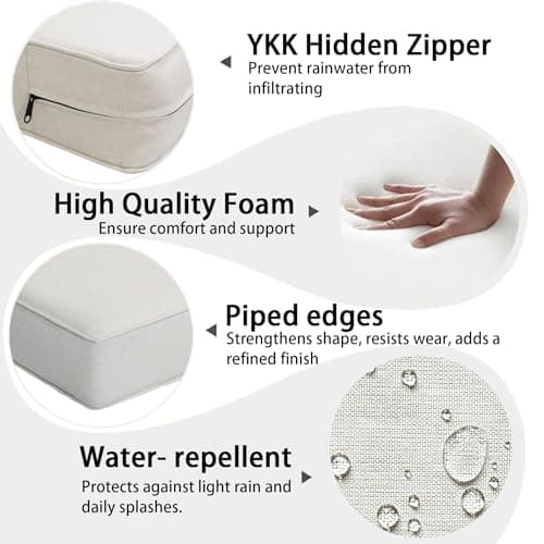 Garden lucky 23.5"x25" Outdoor Deep Seat Patio Cushions Set of 2, Deep Seat Bottom Resilient Foam Filling Water-Resistant Stain-Resistant UV Resistant Weather Resistant with YKK Zippers,Almond - Thumbnail 5