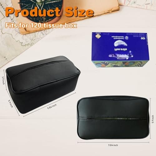 Witaxima Large Car Tissue Holder for 120 Standard Tissues, Premium PU Leather Tissue Holder in Car Backseat Rectangular, Napkin Holder for Car Fits for Kleenex Tissues Box Daily Use Black - Thumbnail 2